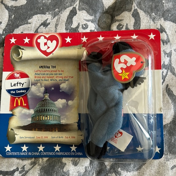McDonalds Ty Teeny Beanie Baby Lefty Donkey from 2000. Collectors item. 🇺🇸 - Picture 1 of 4